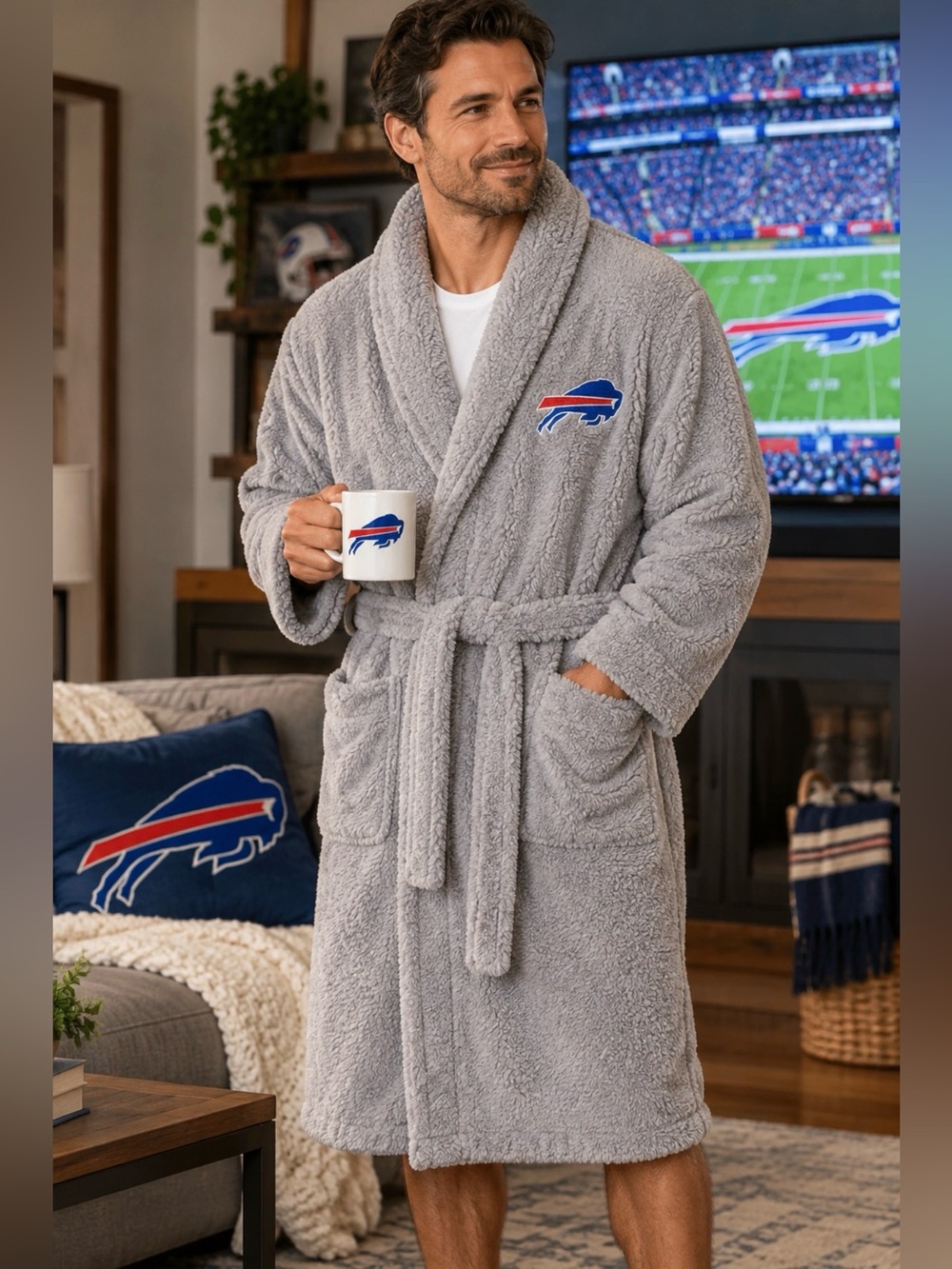 Buffalo Bills NFL Sherpa Bathrobe Gray | NEW | One Size